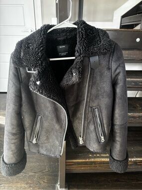 Bershka Black Faux Shearling Aviator Jacket